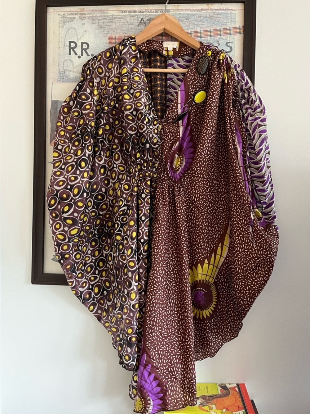 100% Silk Emamo Italy Patchwork-Print Beaded Kaftan Dress Cover-Up S/Freesize - Picture 1 of 11